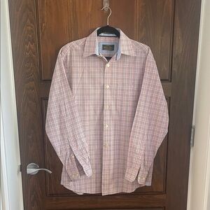 Peter Millar Men's Pink and Blue Plaid Dress Shirt
